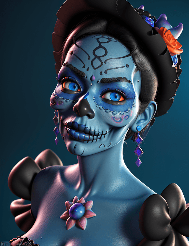 AI generated: hasdx style, glazed 3D render (extremely detailed CG), Día de los Muertos, pixar style, 3d style, di...