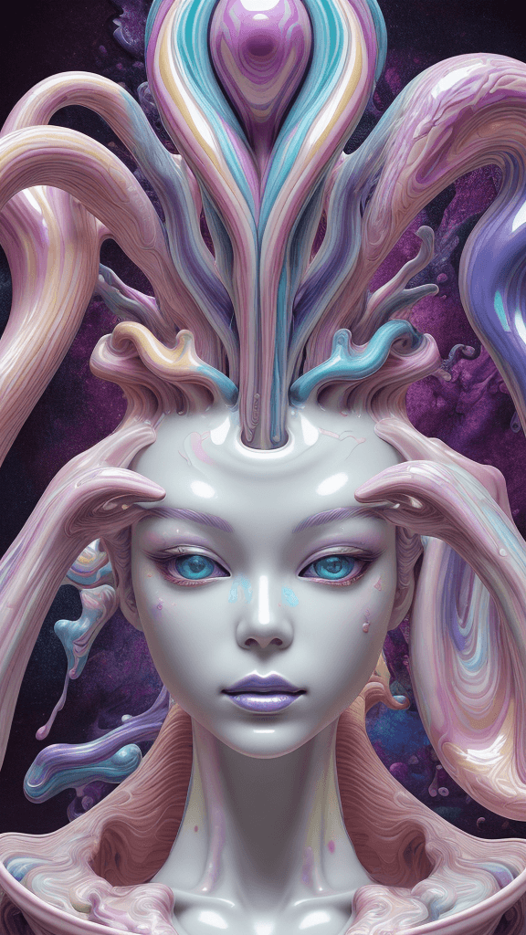 AI generated: "hey girl im on acid i can feel my soul", complex background, colorful best image quality, porcelain...