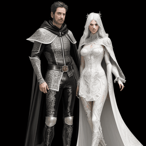 AI generated: (rogue thief:1. 2) a man and a woman wearing full body multiple stitched layer (glossy leather armor...