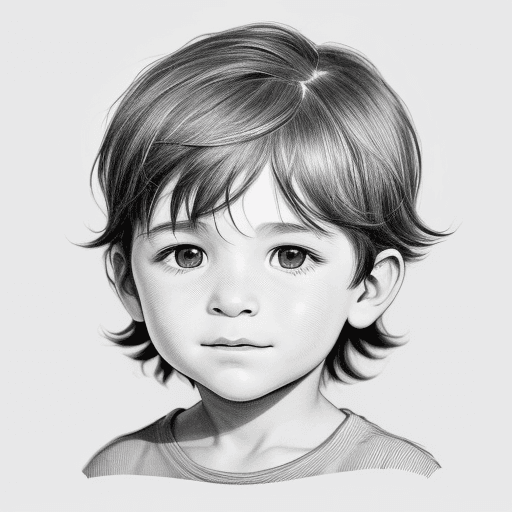 AI generated: sketch of a little boy's face, expressive line-work, in the style of beautiful portraits --ar 35:64 ...