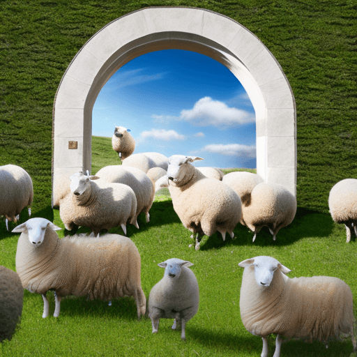 AI generated: Hyper realistic eye level exterior photo of a lot of sheep in the plenty, sunny day