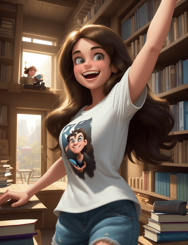 AI generated: A high-detail Pixar-style, especially Wreck-It Ralph style,  woman cartoon character with long brown...