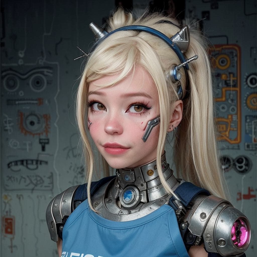 AI generated: by Jean Michel Basquiat,a cyborg girl, <lora:DI_belle_delphine_v1:1>