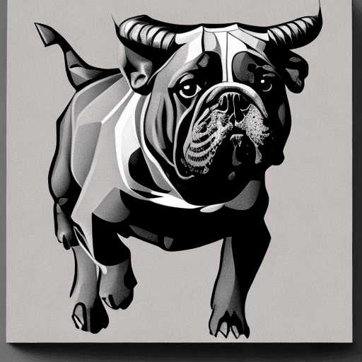 AI generated: running bull dog, flat desing with triangles only, grayscale, ultra detailed, in the style of sgraff...