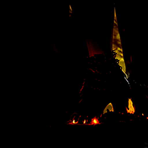 AI generated: A dark and gritty fantasy horror photo, A worms-eye view zoomed even closer directly under foot of a...
