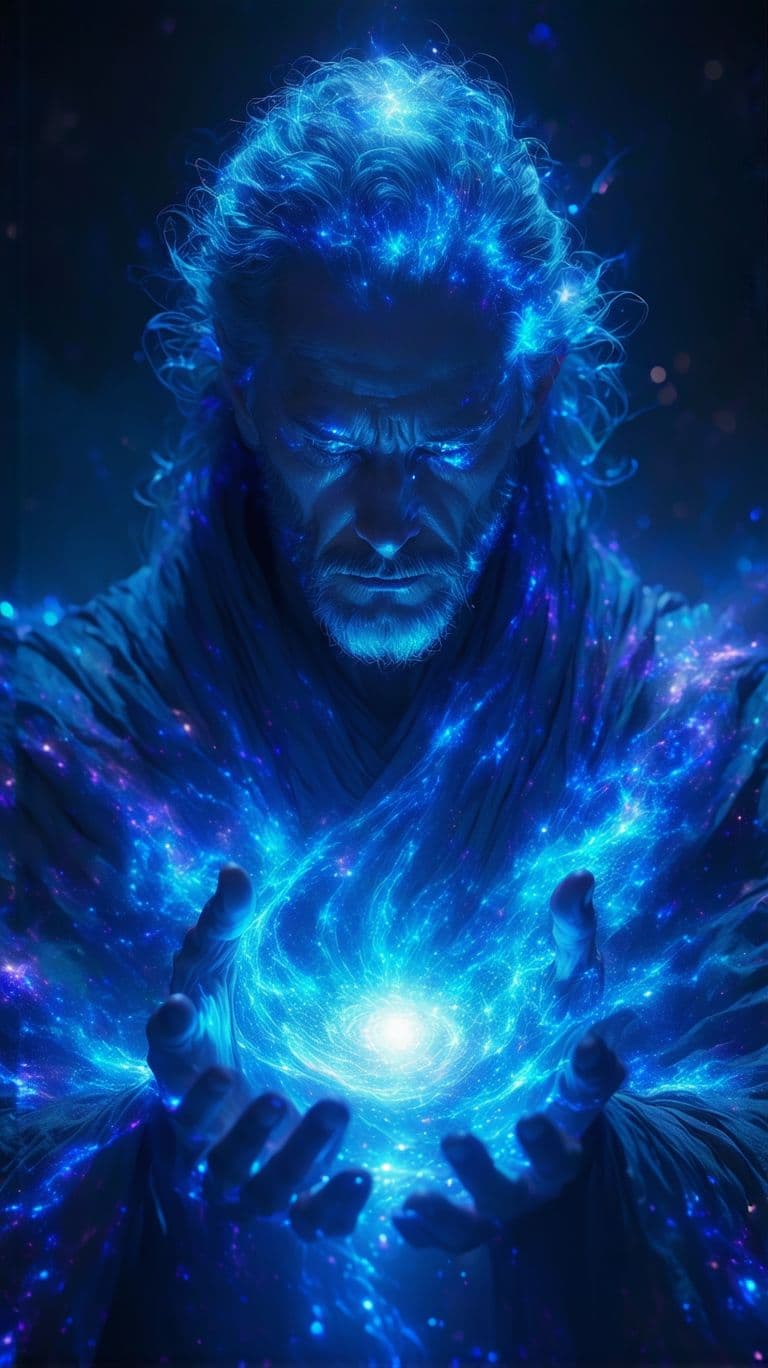 AI generated: A hyper-realistic, cinematic masterpiece depicting the 'Celestial Architect,' a powerful, god-like e...