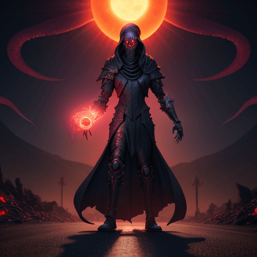 AI generated: a tall Illithid with a squid for a head, glowing red eyes, and magnificent armor; he looks epic with...
