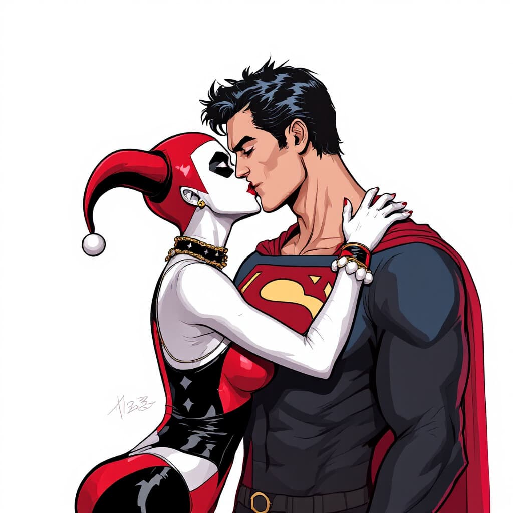 AI generated: Harley Quinn kiss SUPERMAN
