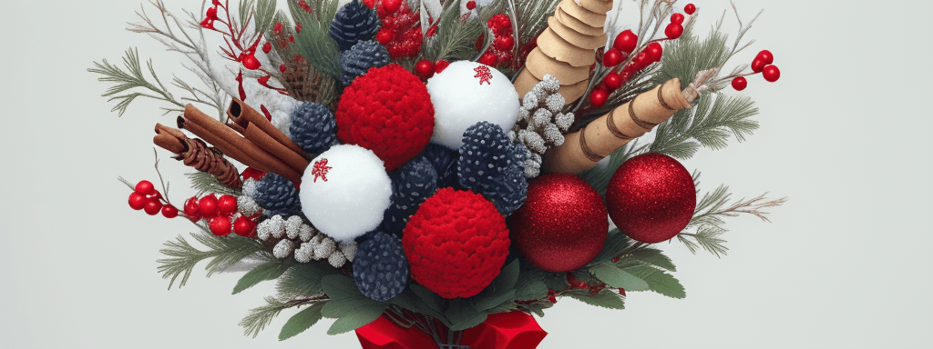 AI generated: branches, cones, red winter berries, cinnamon sticks, New Year's balls and spruce branches. The trad...