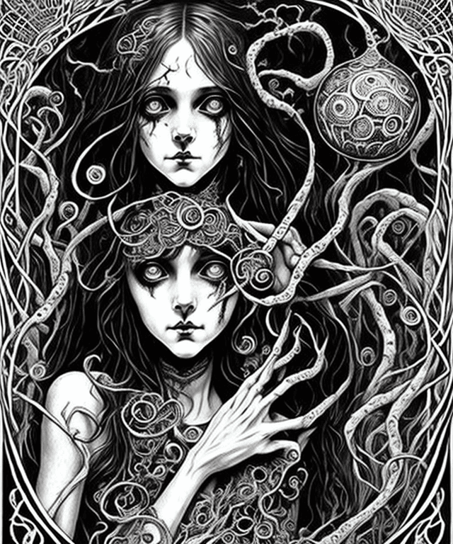 AI generated: (masterpiece, top quality, best, official art, beautiful and aesthetic:1. 2), 1girl, (horror art in ...