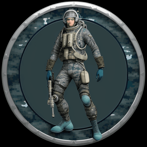 AI generated: avatar for Discord, circle border in silver, male 50 years old moon diver military unit full body wi...