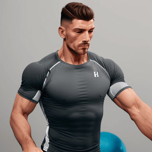 AI generated: a gray short-sleeved training shirt, comfortable and light to train as well as possible, with a 3-li...