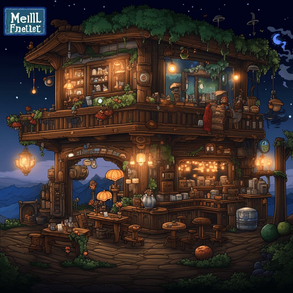 AI generated: pixel art nintendo mtm for xbox live 2. The restaurant,in the style of cute and colorful, fairy tale...