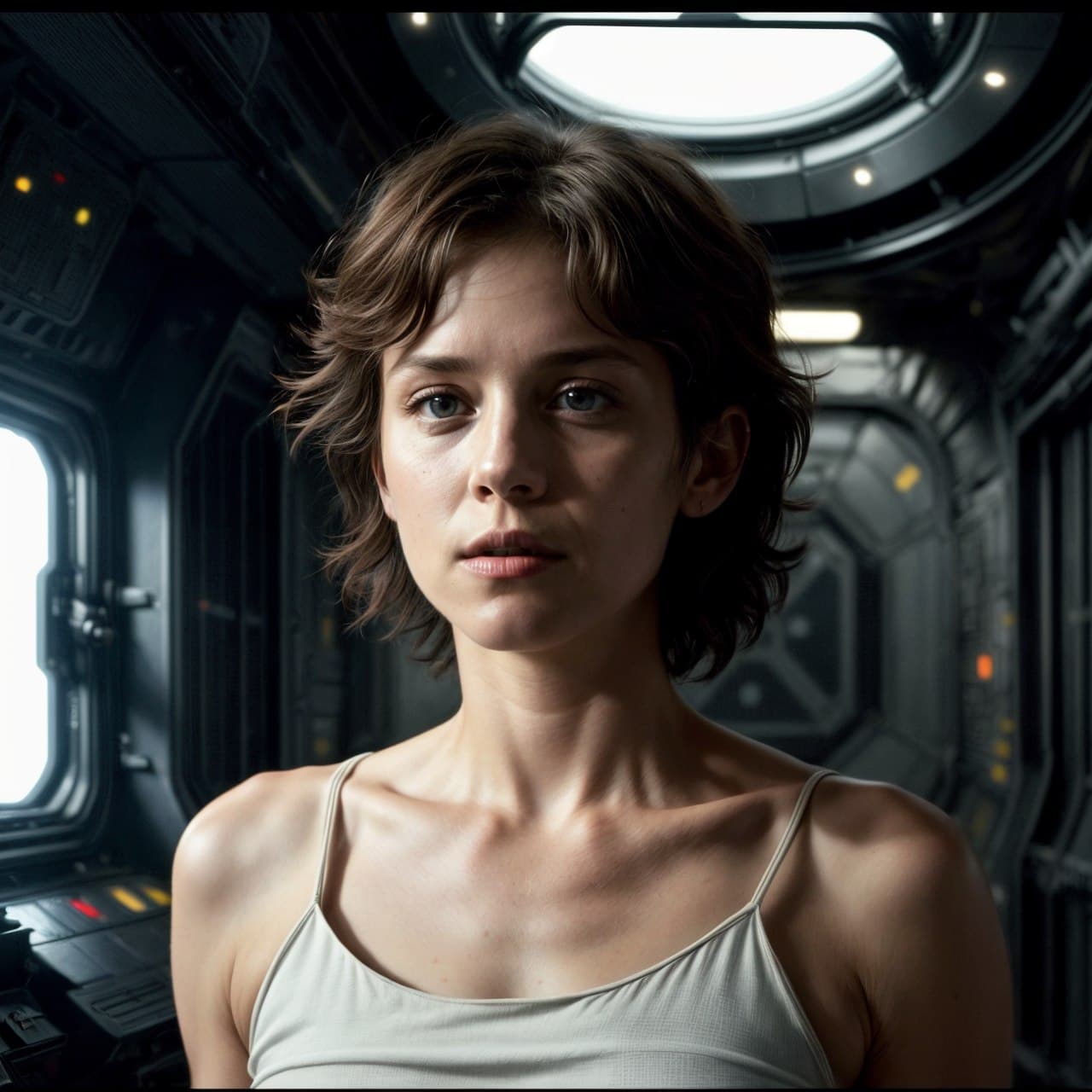 AI generated: epic cinematic 8k wallpaper of Ellen Ripley, from Alien movie, astronaut, standing in Nostromo space...