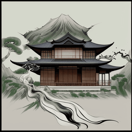 AI generated: Imagine a house depicted with the essence of Qi Baishi's famous painting. The form of the house is c...