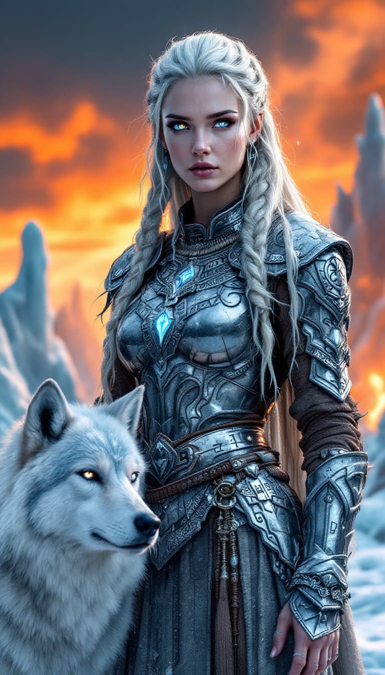 AI generated: An ultra-realistic, full-body depiction of a formidable Valkyrie woman, emanating an aura of icy res...