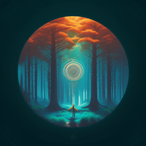 AI generated: a large circle of a person above a tree in an image, in the style of vibrant fantasy landscapes, tea...