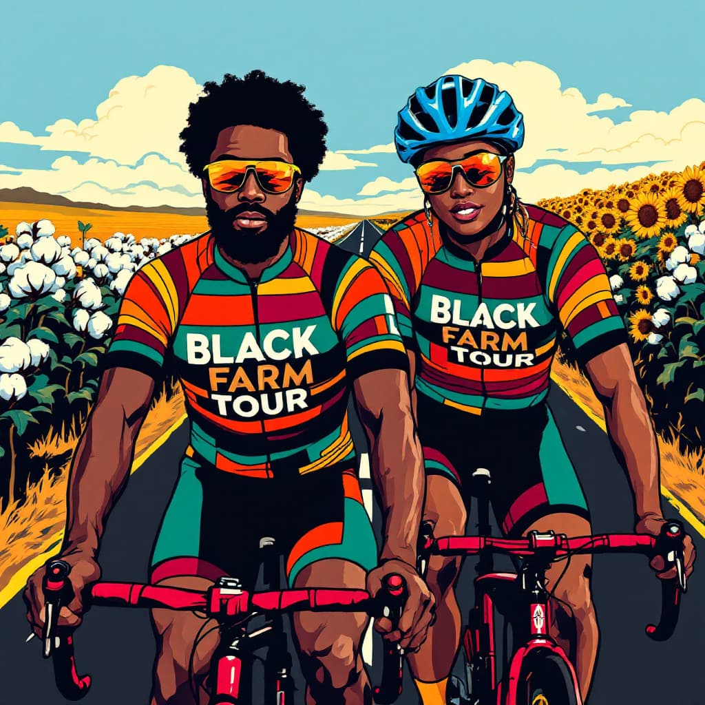 AI generated: Retro poster, vibrant, stylized pop art illustration featuring a man and a woman with dark skin. the...