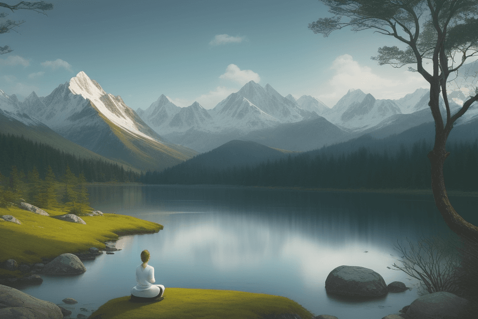AI generated: landscape to meditate that reflects relaxation with mountains