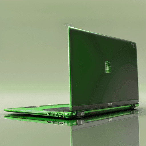 AI generated: A thin laptop with green theme, 3d 