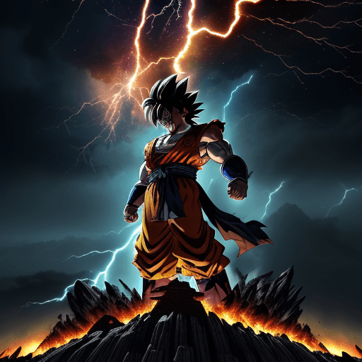 AI generated: In a colossal and epic battle, Goku, the powerful Saiyan, engages in fierce combat against Shenlong,...