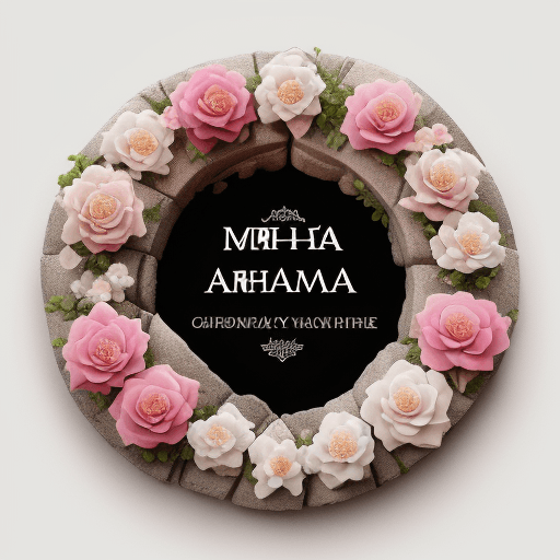 AI generated: A slogan 'SHANA TOVA & MEHILA' written in capital letters, made up of individual stone-like letters....