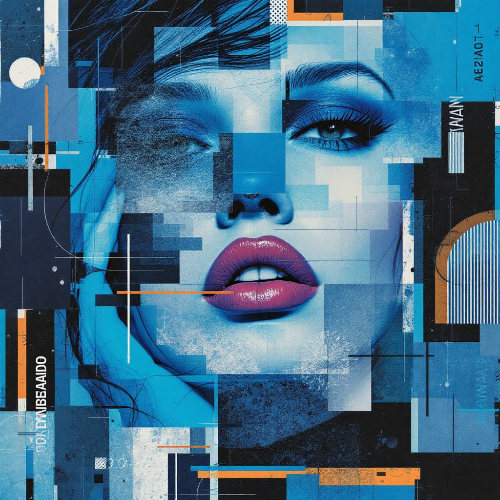 AI generated: Print collage featuring a woman's face, blending influences from artists like Josef Kote and Antonio...