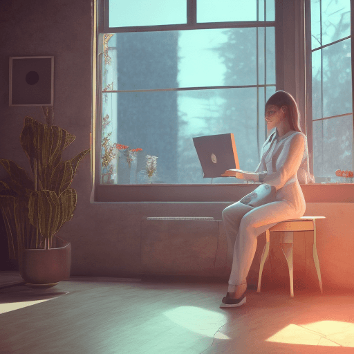 AI generated: photography of women ,computer on background ,realistic, unreal engine, octane render, bokeh, vray, ...