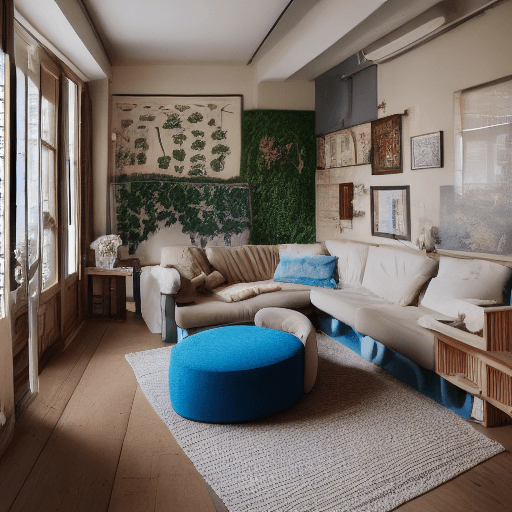 AI generated: High resolution photography interior design, dreamy sunken living room conversation pit, wooden floo...