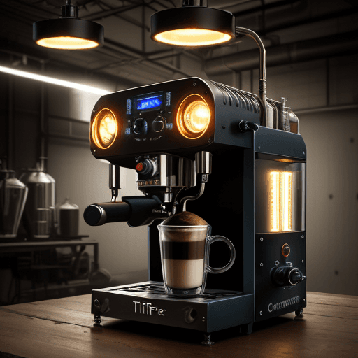 AI generated: coffe machine, industrial style and leds with a triturator