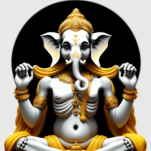 AI generated: A Ganesha in a  skeletal manner with white color in the hands and yellow for the body