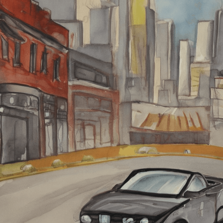 AI generated: a car driving through the city, painting by baskiat






