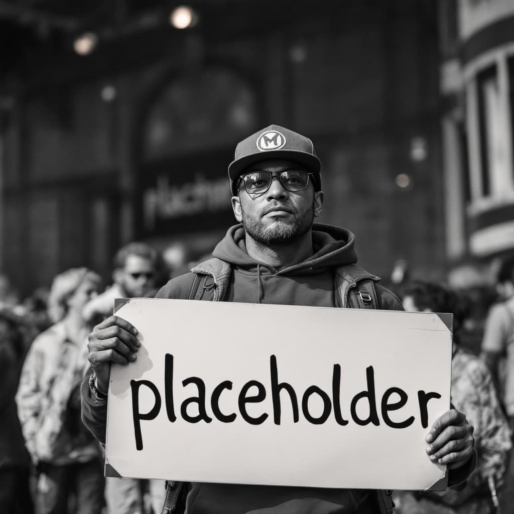 AI generated: A man holding a sign that says "placeholder" 
