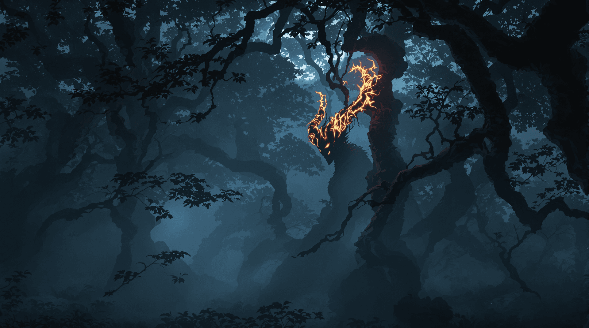 AI generated: In the heart of a foreboding forest, thick tendrils of mist curl around gnarled trees, casting eerie...