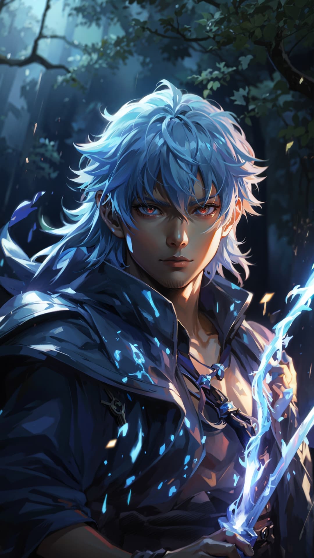 AI generated: Rimuru Tempest from Slime Data Ken anime looking to the camera holding his thunder sword prepared to...