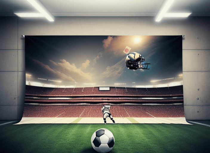 AI generated: Creative artwork for birthday's Banner. Football theme. overlooking the football field, helmet, foot...