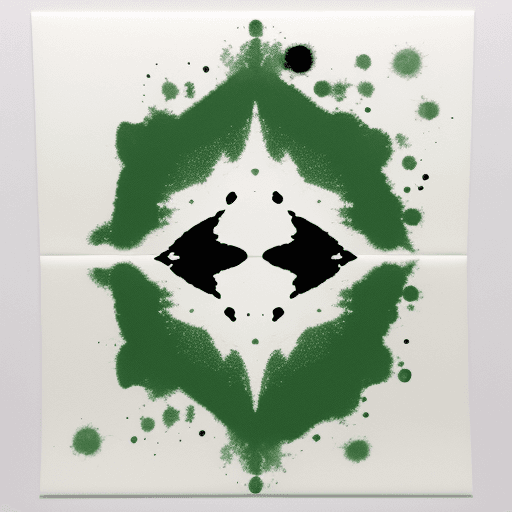 AI generated: rorschach decalcomania in green ink in a white canvas, project in school
