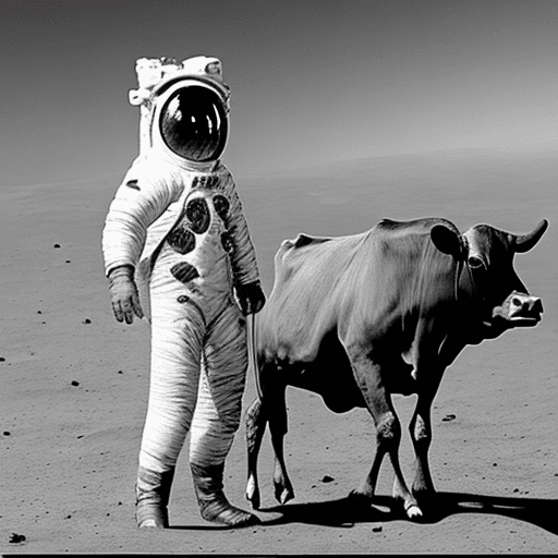 AI generated: A pornstar ridding a cow on the moon
