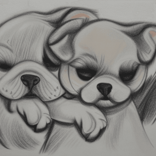 AI generated: drawing for tattoo two puppies are tenderly cared for by their mother
