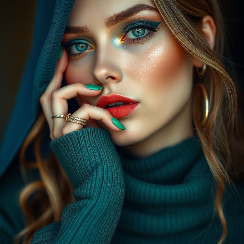 AI generated: girl-photo model Clothes, stylish makeup, manicure, accessories pedicure - from the brand (). Color ...