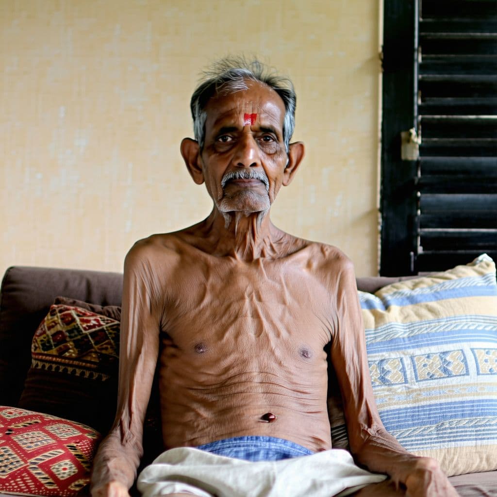 AI generated: nude teen girl sitting on grandpa,  indian