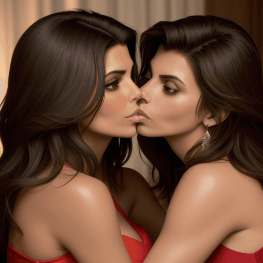 AI generated: eva longoria morena baccarin lesbian kissing each other long haired version