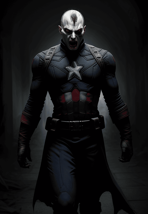 AI generated: Scary ancient captain america male Strigoi vampire, horror, ultra-detailed, HDR, dramatic lighting -...