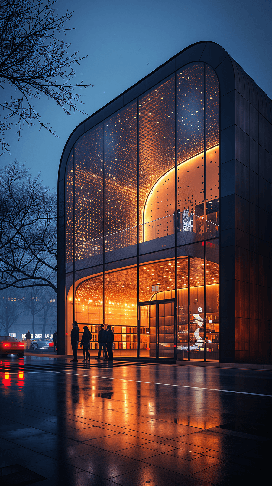 AI generated: photography, dynamic view, modernism mid-scale store facade design, Canon EOS 5D Mark IV, EF 24mm f/...