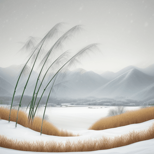 AI generated: Landscape with bamboo in a snowy field