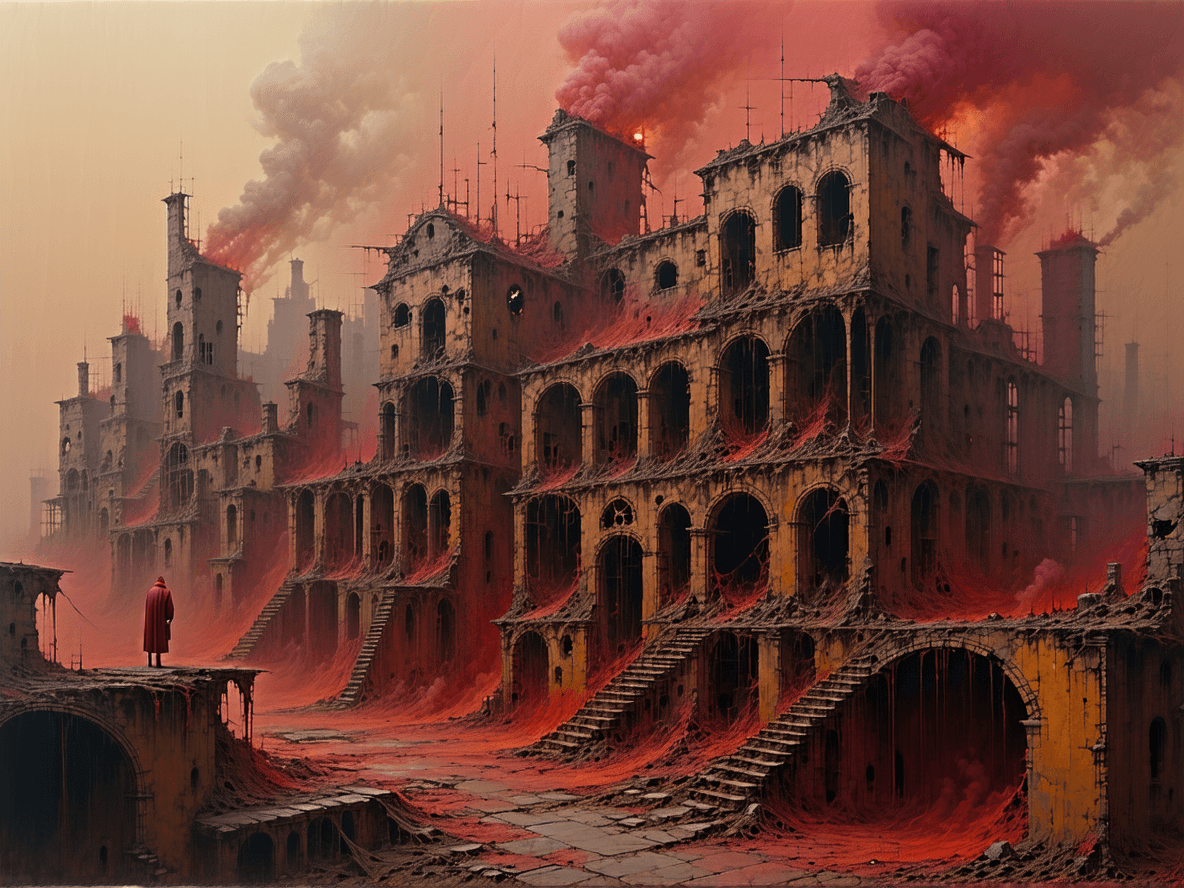 AI generated: /artprompt Sci-fi, (dystopian city imagery:1.7), unsettling, macabre, haunting, (cinematic shot:1.2)...