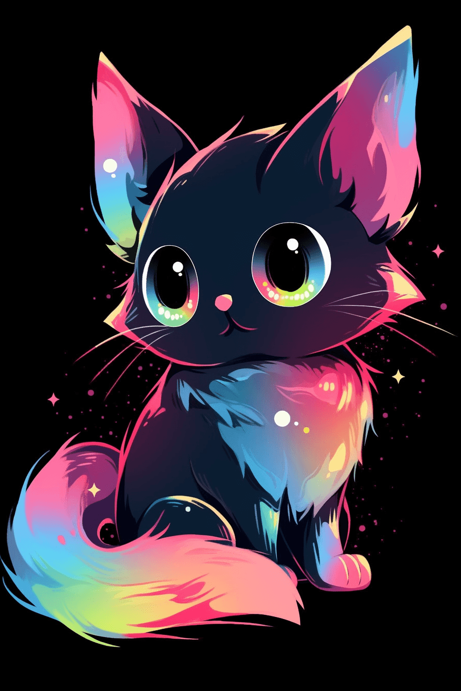 AI generated: Cute Vector | Vector cat character for t-shirt design, pink, blue, yellow, green colored, clean and ...