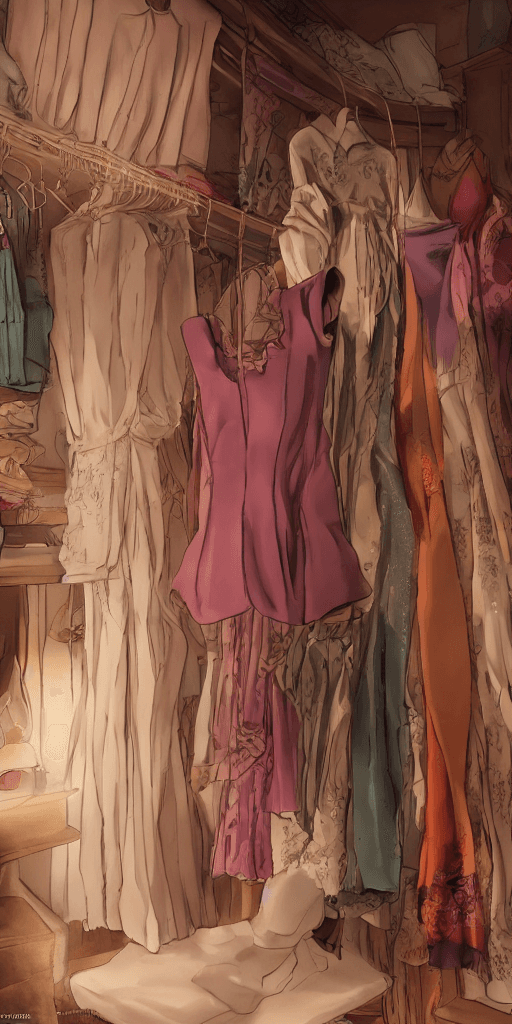 AI generated: The clothes in the wardrobe, the most gorgeous clothes, are confident, radiant, ten times beautiful,...
