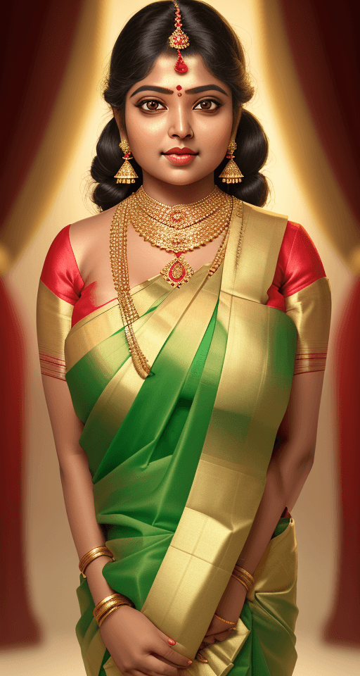 AI generated: Realistic Female Face, South Indian Lady, Traditional Wearing Silk Saree, Simple long Open Hairstyle...