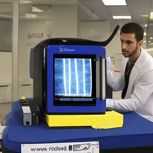 AI generated: Thief stealing a portable x-ray equipment 